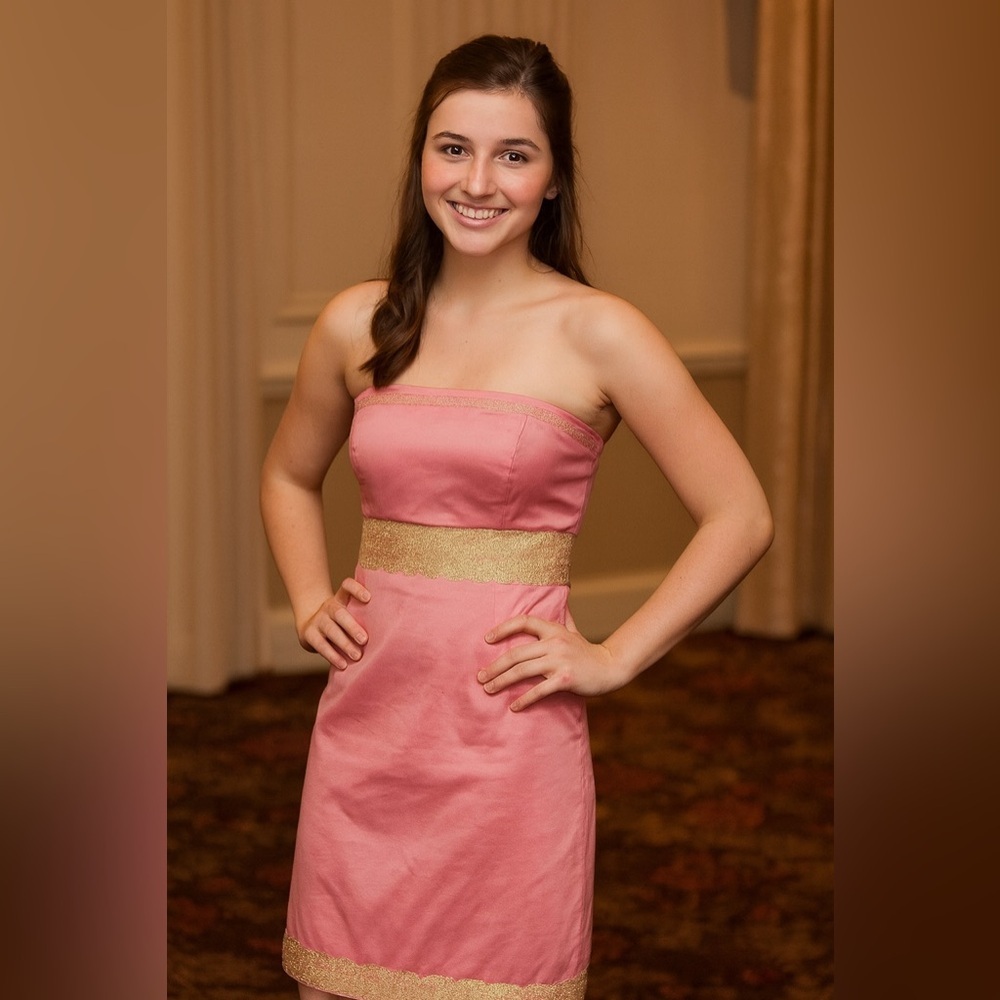 Oasis Women’s Sz 12 Cocktail Dress  Strapless Gold Embroidered Trim Semi Formal